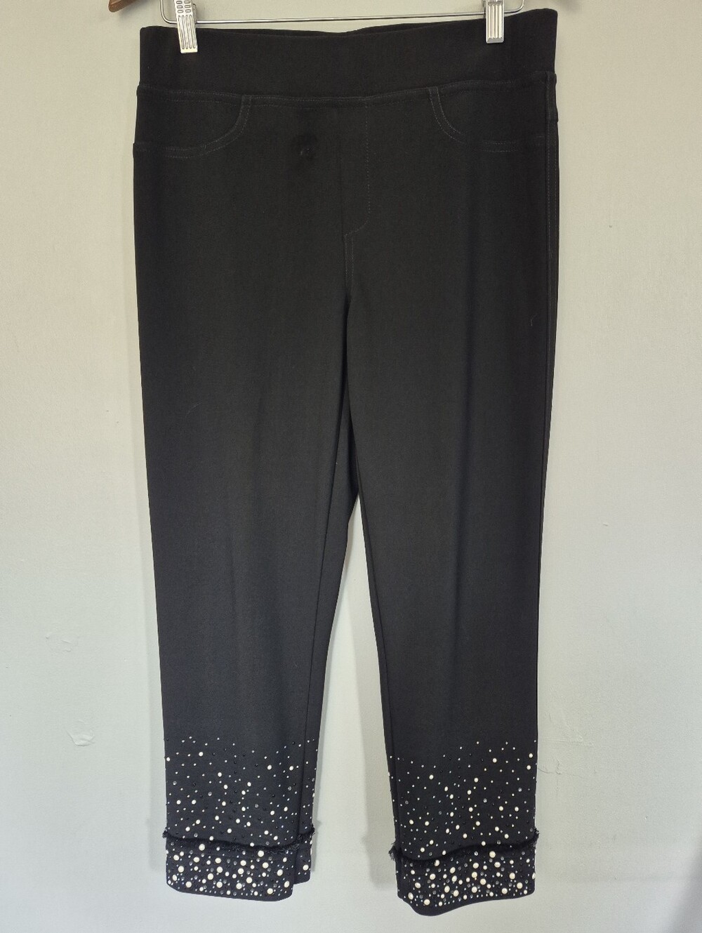 Joseph Ribkoff Jewelled Black Pull On Straight Leg Pants Hem Size 10